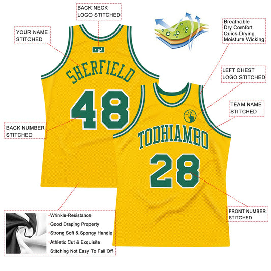 Custom Gold Kelly Green-White Authentic Throwback Basketball Jersey - Sky-Custom