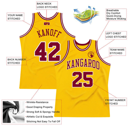 Custom Gold Maroon-White Authentic Throwback Basketball Jersey - Sky-Custom
