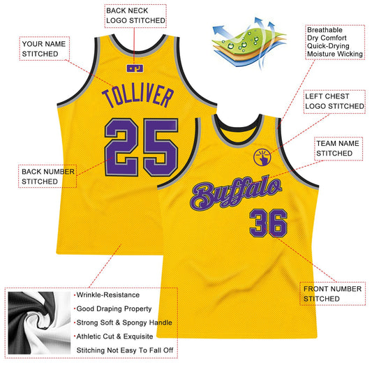 Custom Gold Purple-Gray Authentic Throwback Basketball Jersey - Sky-Custom