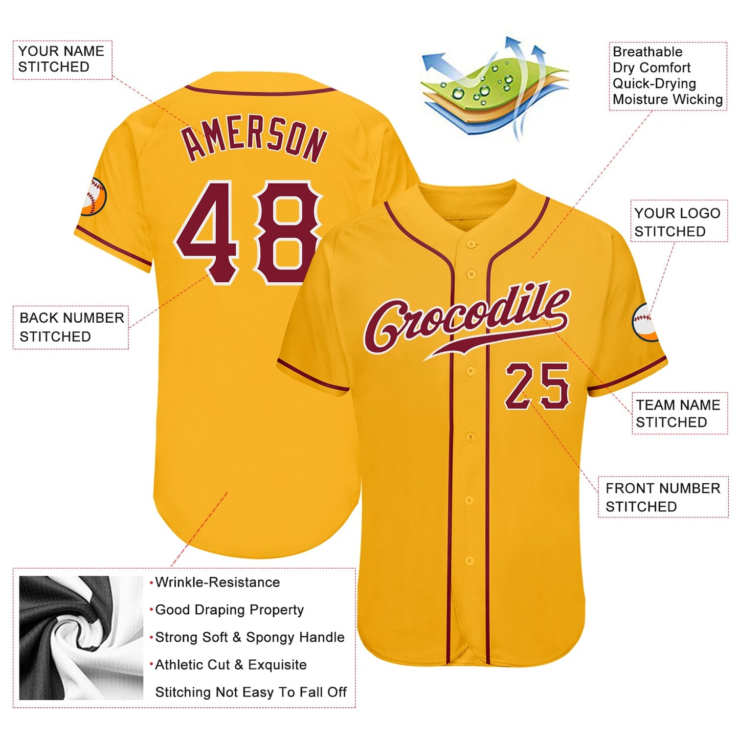 Custom Gold Crimson-White Authentic Baseball Jersey - Sky-Custom