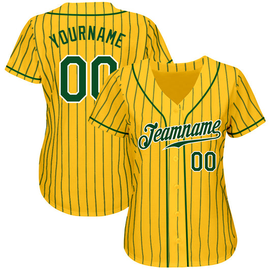 Custom Yellow Green Pinstripe Green-White Authentic Baseball Jersey - Sky-Custom