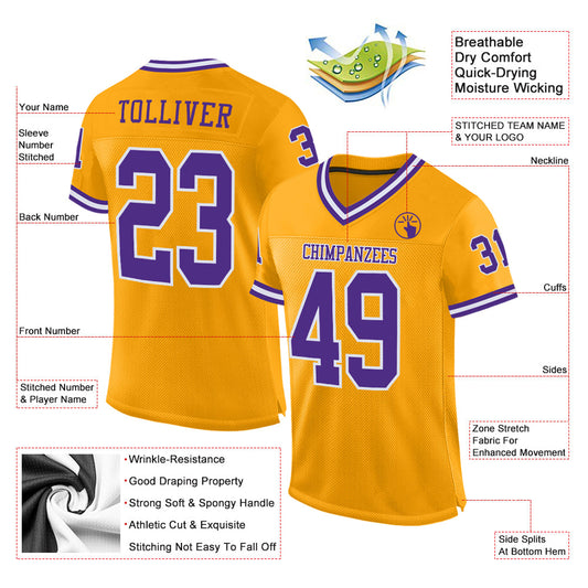 Custom Gold Purple-White Mesh Authentic Throwback Football Jersey - Sky-Custom
