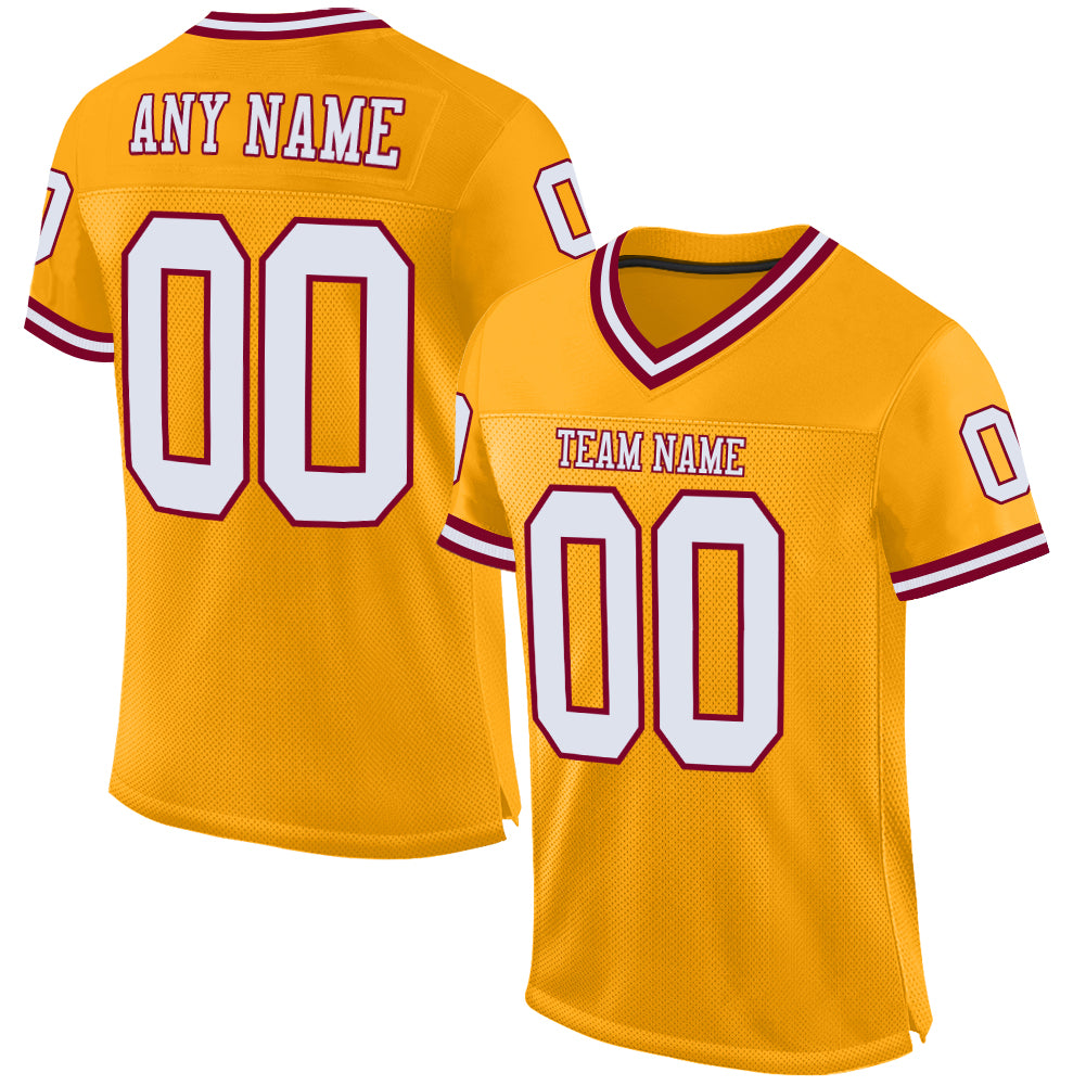 Custom Gold White-Maroon Mesh Authentic Throwback Football Jersey - Sky-Custom