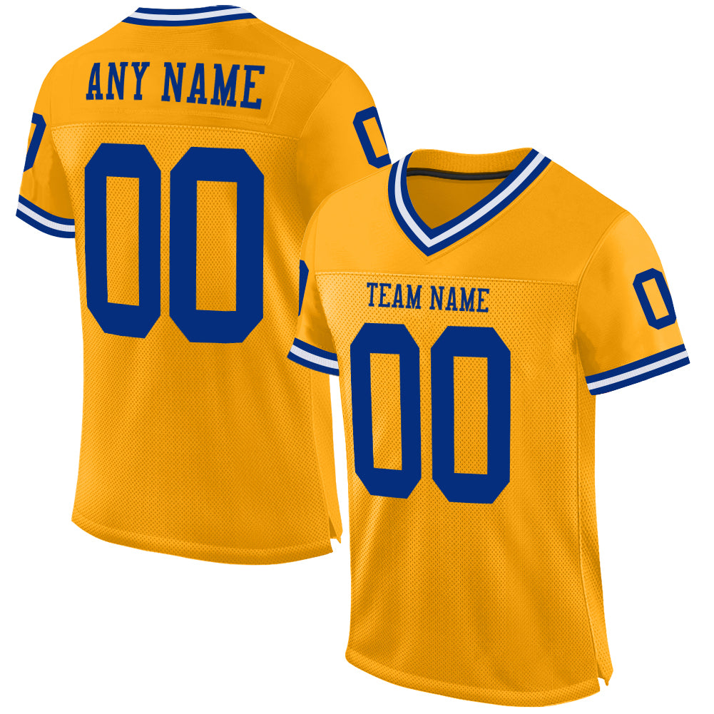 Custom Gold Royal-White Mesh Authentic Throwback Football Jersey - Sky-Custom