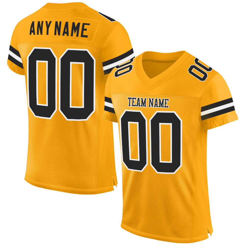 Custom Gold Black-White Mesh Authentic Football Jersey - Sky-Custom