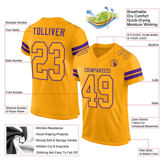 Custom Gold Gold-Purple Mesh Authentic Football Jersey - Sky-Custom