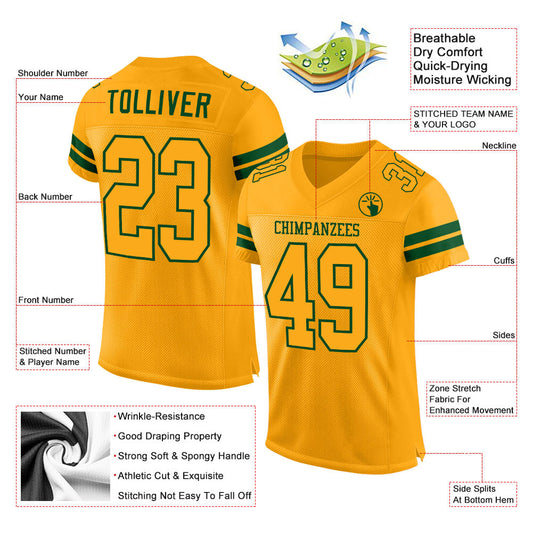 Custom Gold Gold-Green Mesh Authentic Football Jersey - Sky-Custom