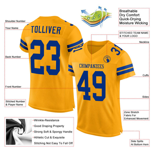 Custom Gold Royal Mesh Authentic Football Jersey - Sky-Custom