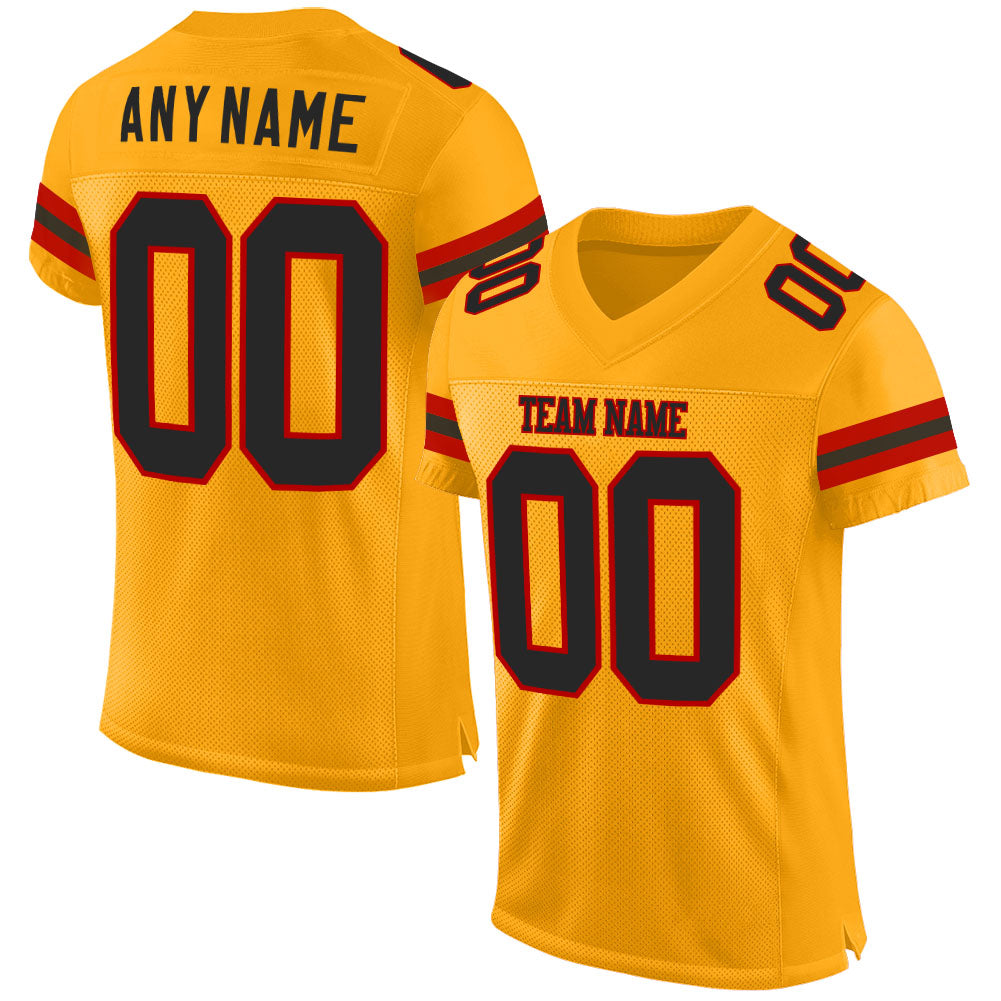 Custom Gold Black-Red Mesh Authentic Football Jersey - Sky-Custom