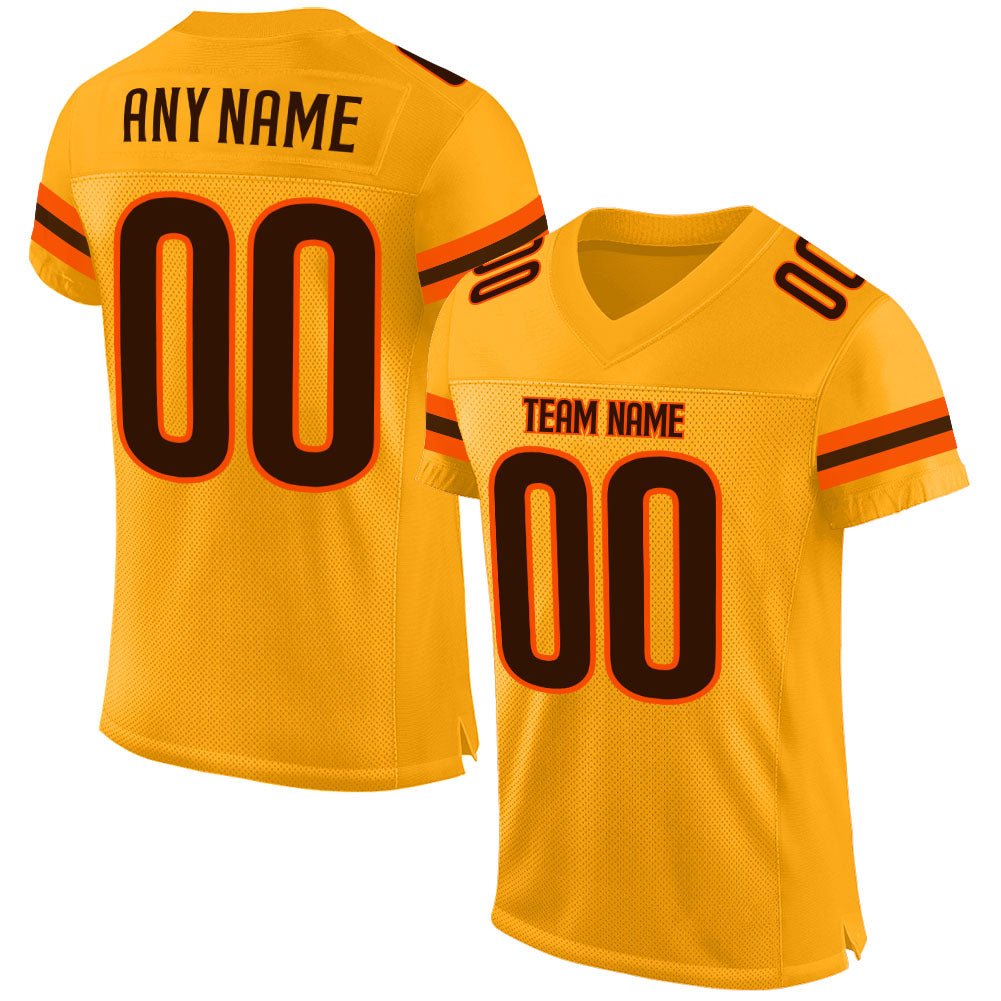 Custom Gold Brown-Orange Mesh Authentic Football Jersey - Sky-Custom