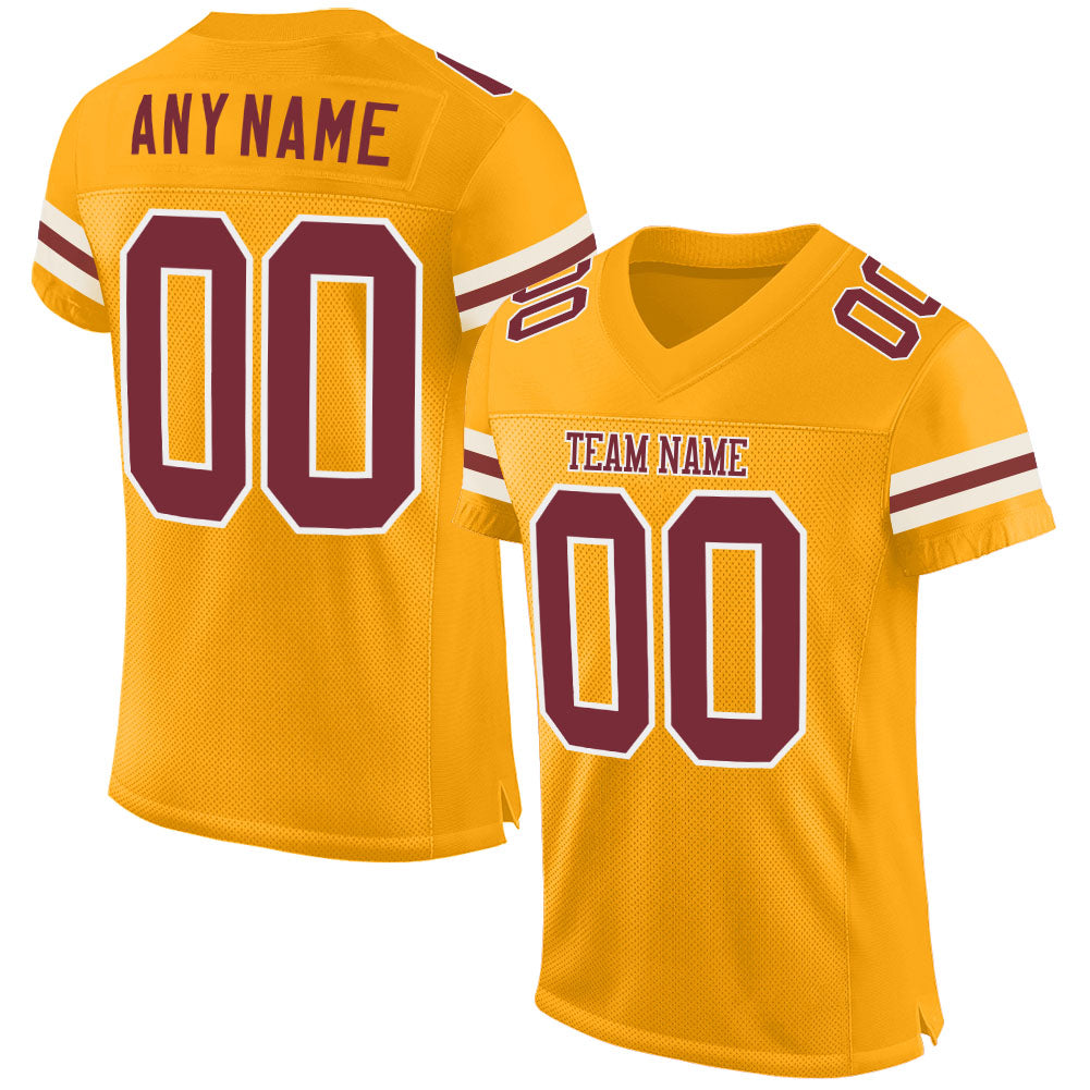 Custom Gold Burgundy-White Mesh Authentic Football Jersey - Sky-Custom