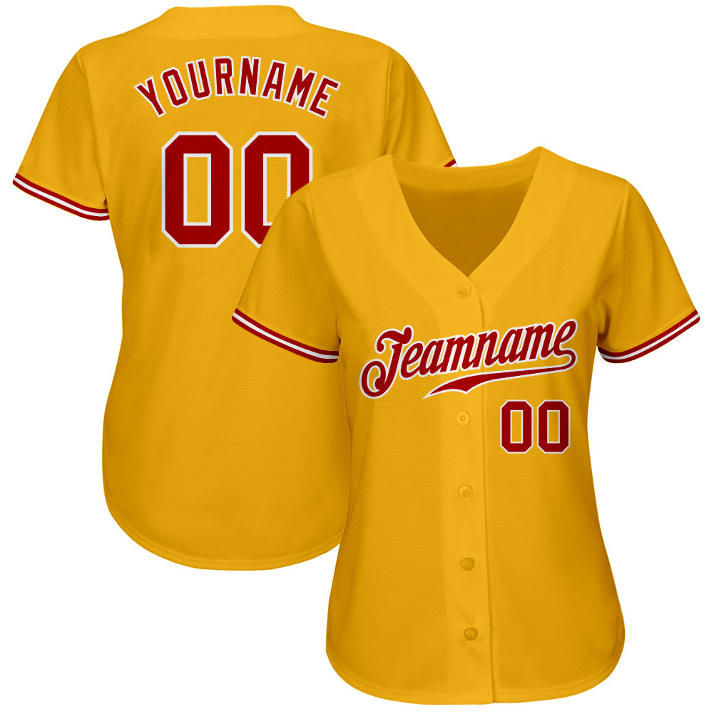 Custom Gold Red-White Authentic Baseball Jersey - Sky-Custom