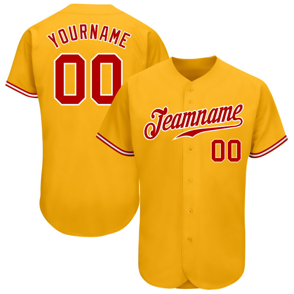 Custom Gold Red-White Authentic Baseball Jersey - Sky-Custom
