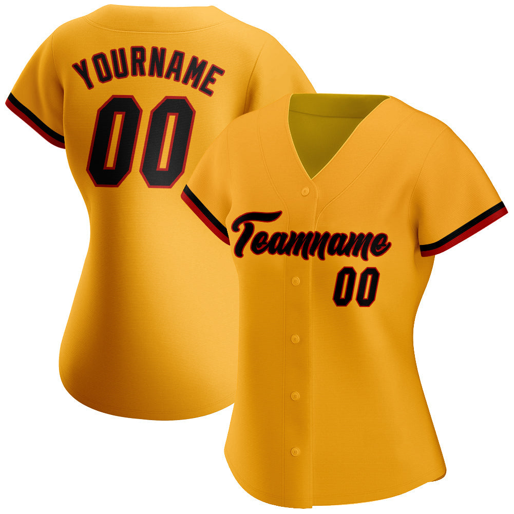 Custom Gold Black-Red Authentic Baseball Jersey - Sky-Custom