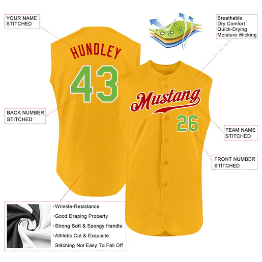Custom Gold Neon Green-Red Authentic Sleeveless Baseball Jersey - Sky-Custom