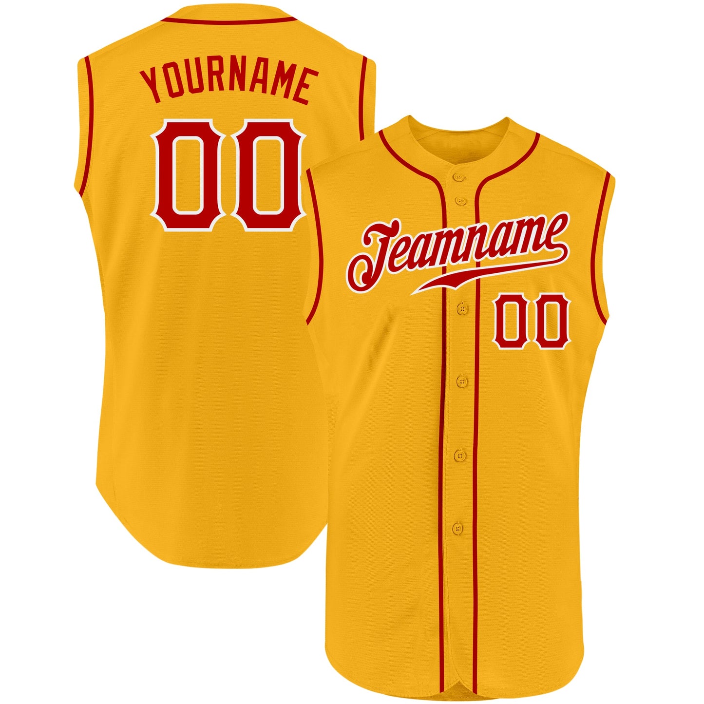 Custom Gold Red-White Authentic Sleeveless Baseball Jersey - Sky-Custom