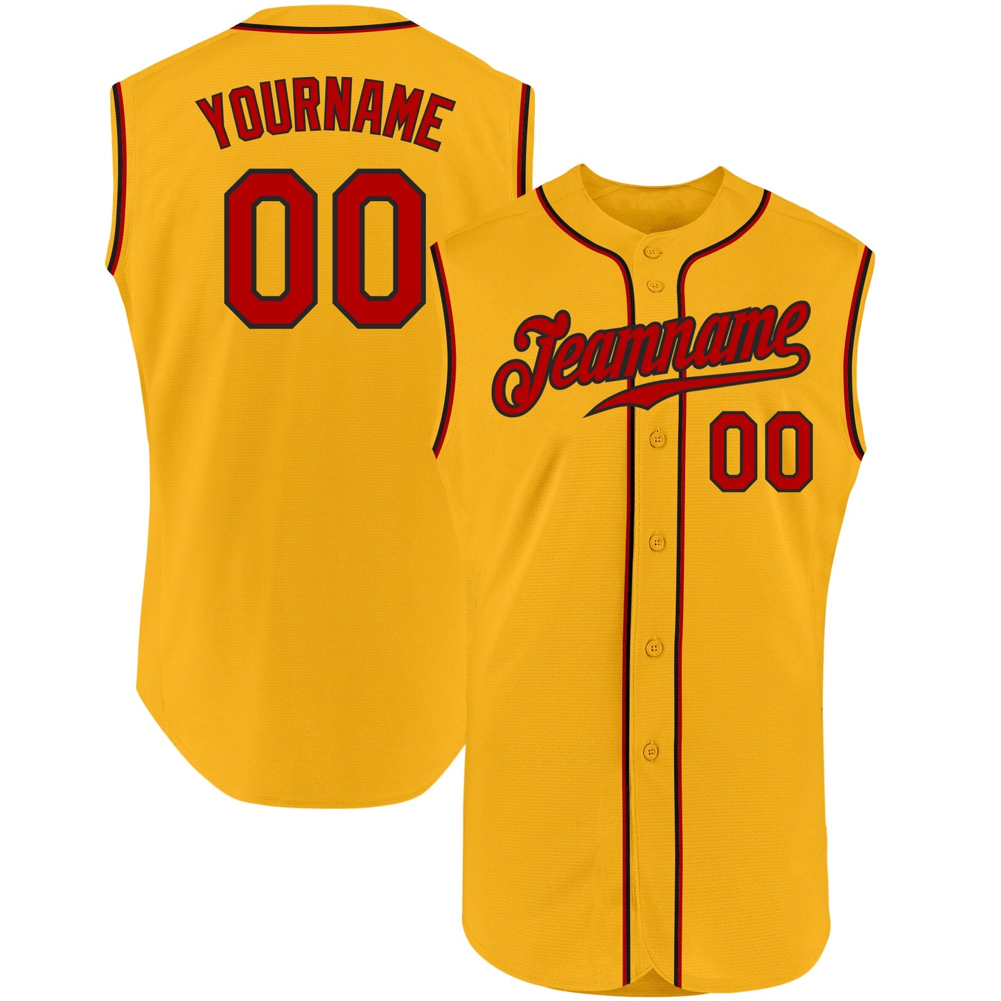 Custom Gold Red-Black Authentic Sleeveless Baseball Jersey - Sky-Custom