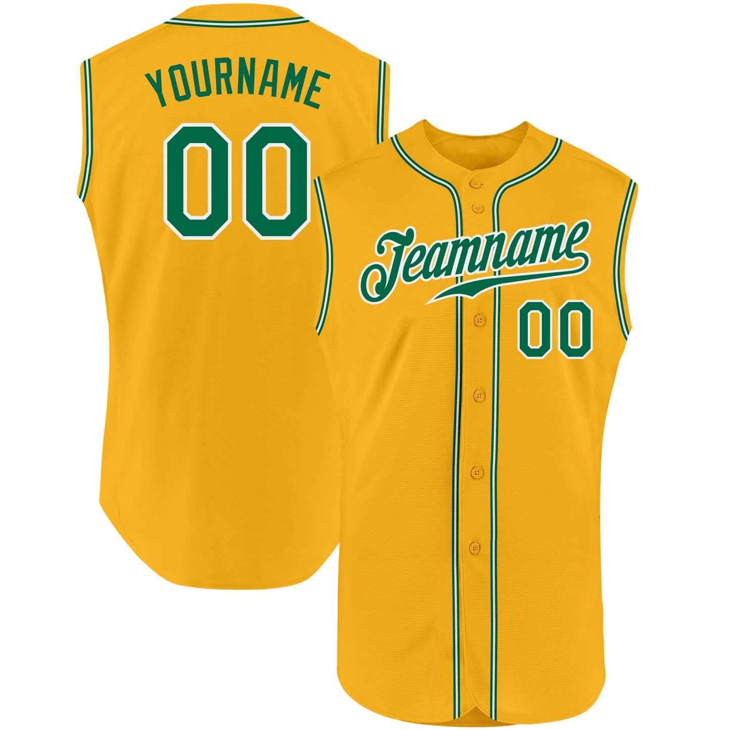 Custom Gold Kelly Green-White Authentic Sleeveless Baseball Jersey - Sky-Custom