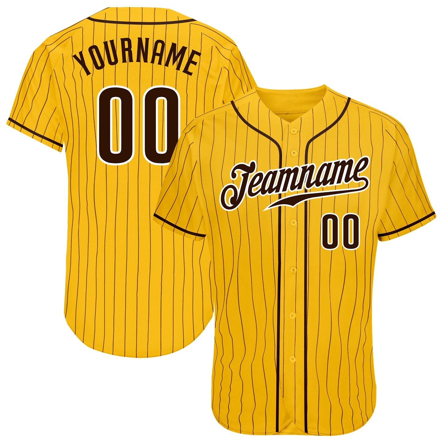 Custom Yellow Brown Pinstripe Brown-White Authentic Baseball Jersey - Sky-Custom