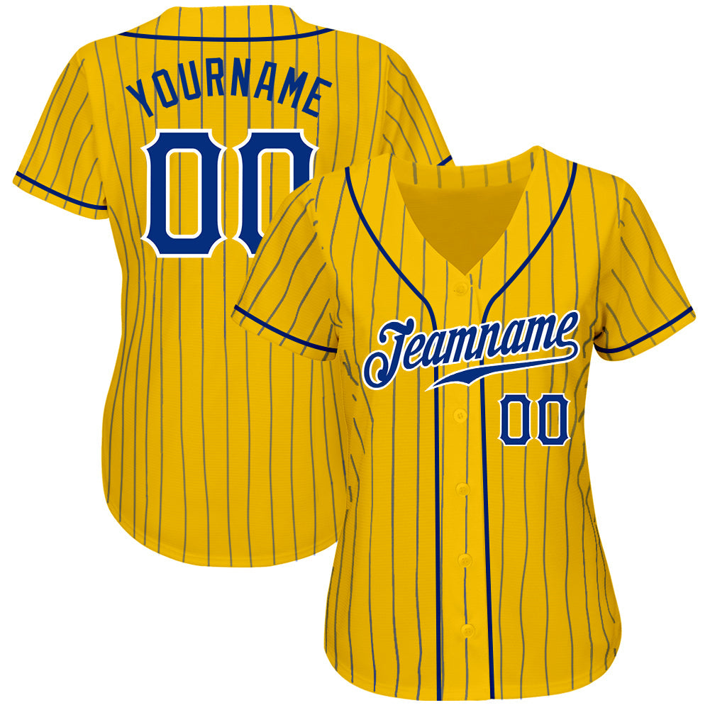 Custom Yellow Royal Pinstripe Royal-White Authentic Baseball Jersey - Sky-Custom