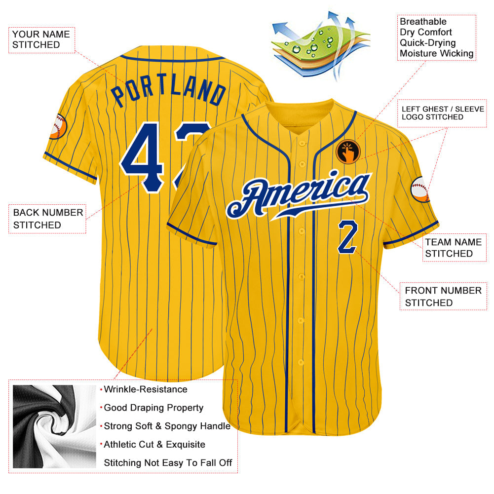 Custom Yellow Royal Pinstripe Royal-White Authentic Baseball Jersey - Sky-Custom