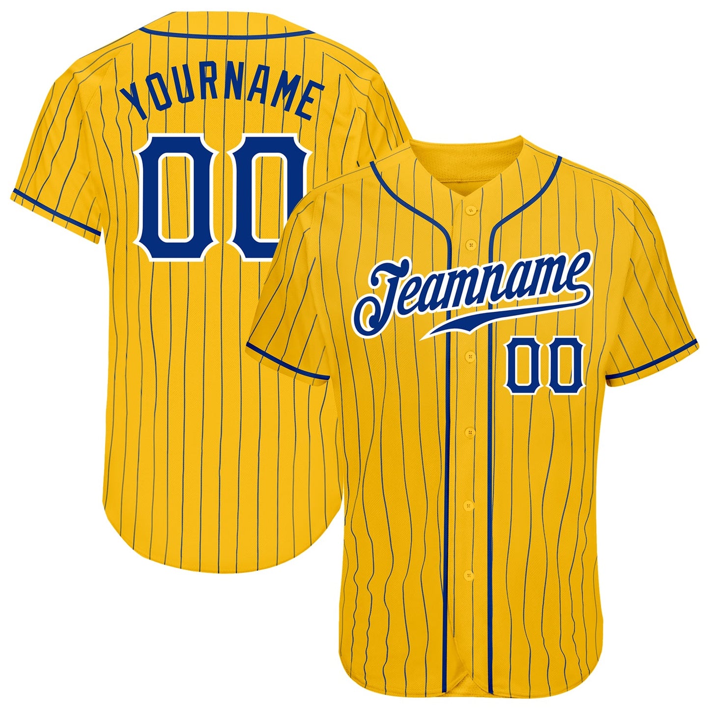 Custom Yellow Royal Pinstripe Royal-White Authentic Baseball Jersey - Sky-Custom