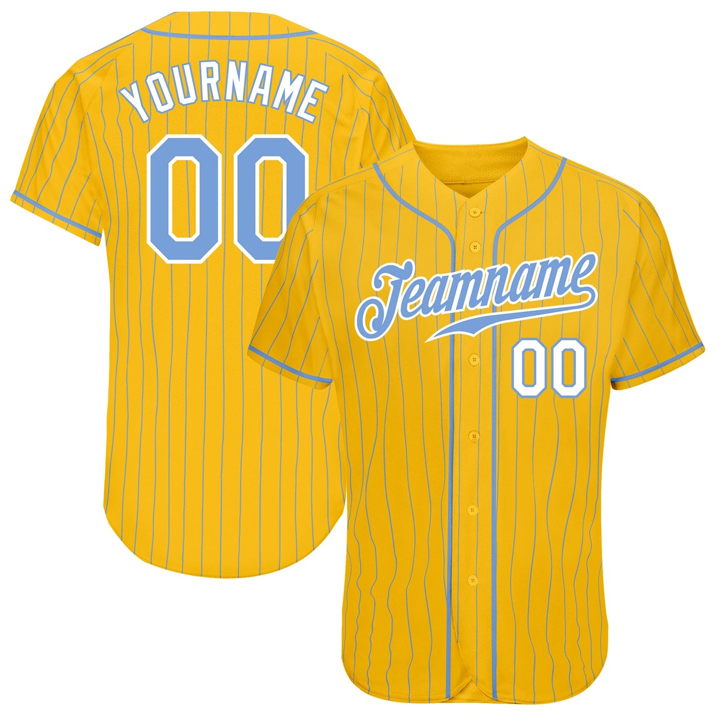 Custom Yellow Light Blue Pinstripe Light Blue-White Authentic Baseball Jersey - Sky-Custom