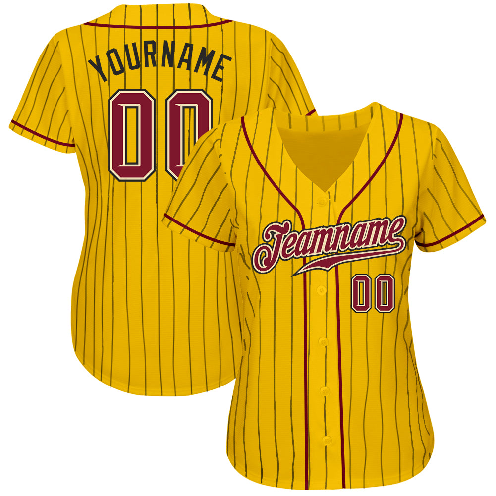 Custom Yellow Black Pinstripe Crimson-Cream Authentic Baseball Jersey - Sky-Custom