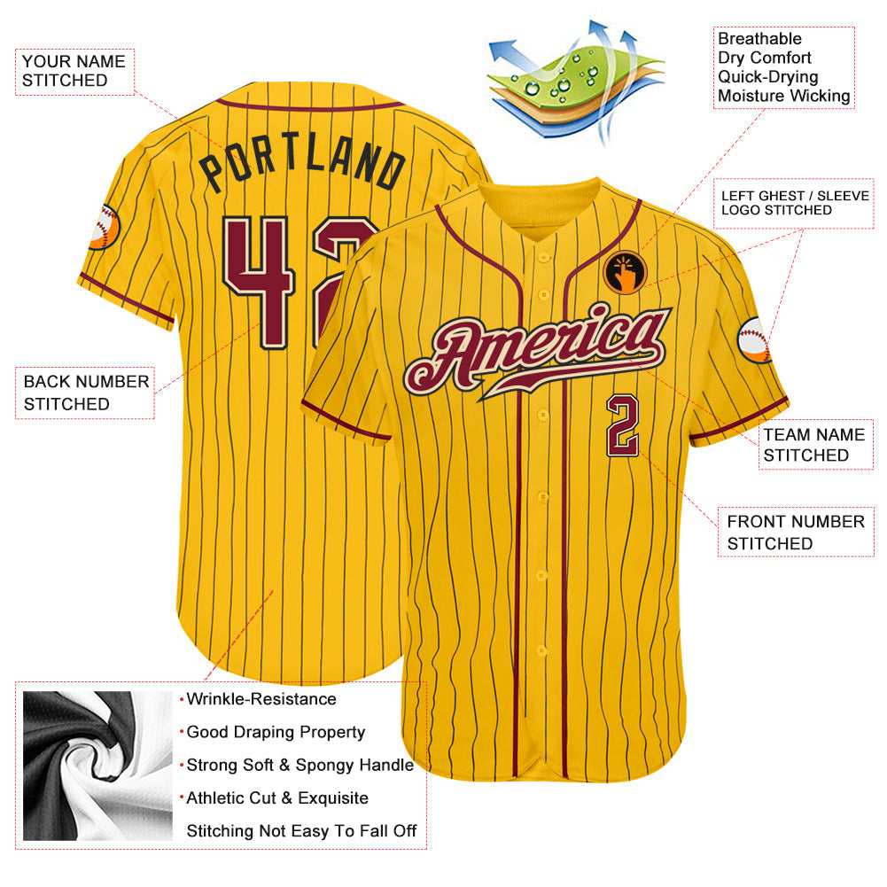 Custom Yellow Black Pinstripe Crimson-Cream Authentic Baseball Jersey - Sky-Custom
