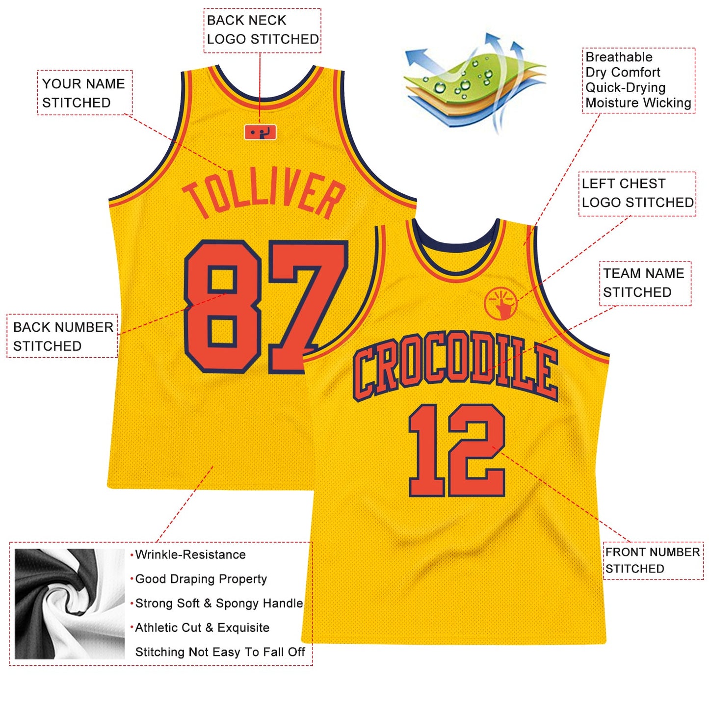 Custom Gold Orange-Navy Authentic Throwback Basketball Jersey - Sky-Custom