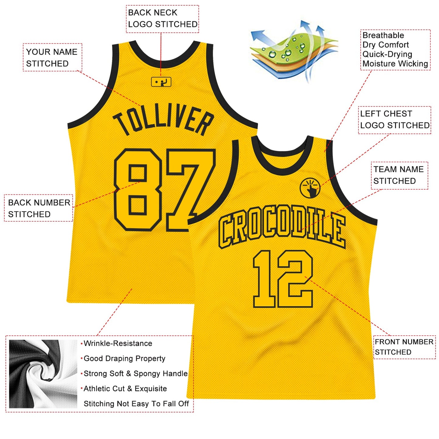 Custom Gold Gold-Black Authentic Throwback Basketball Jersey - Sky-Custom