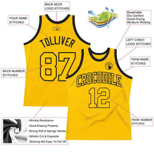 Custom Gold Gold-Black Authentic Throwback Basketball Jersey - Sky-Custom