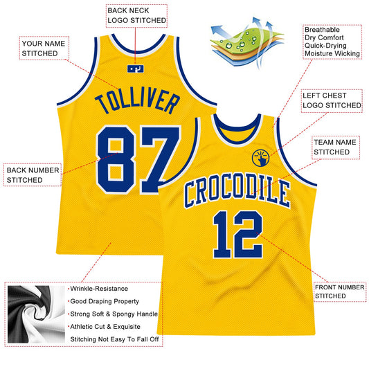 Custom Gold Royal-White Authentic Throwback Basketball Jersey - Sky-Custom