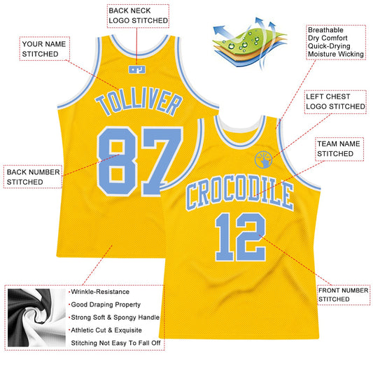 Custom Gold Light Blue-White Authentic Throwback Basketball Jersey - Sky-Custom