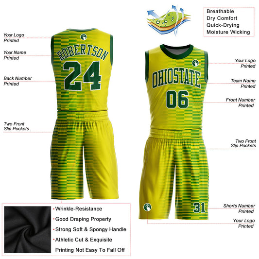 Custom Gold Green-White Round Neck Sublimation Basketball Suit Jersey - Sky-Custom
