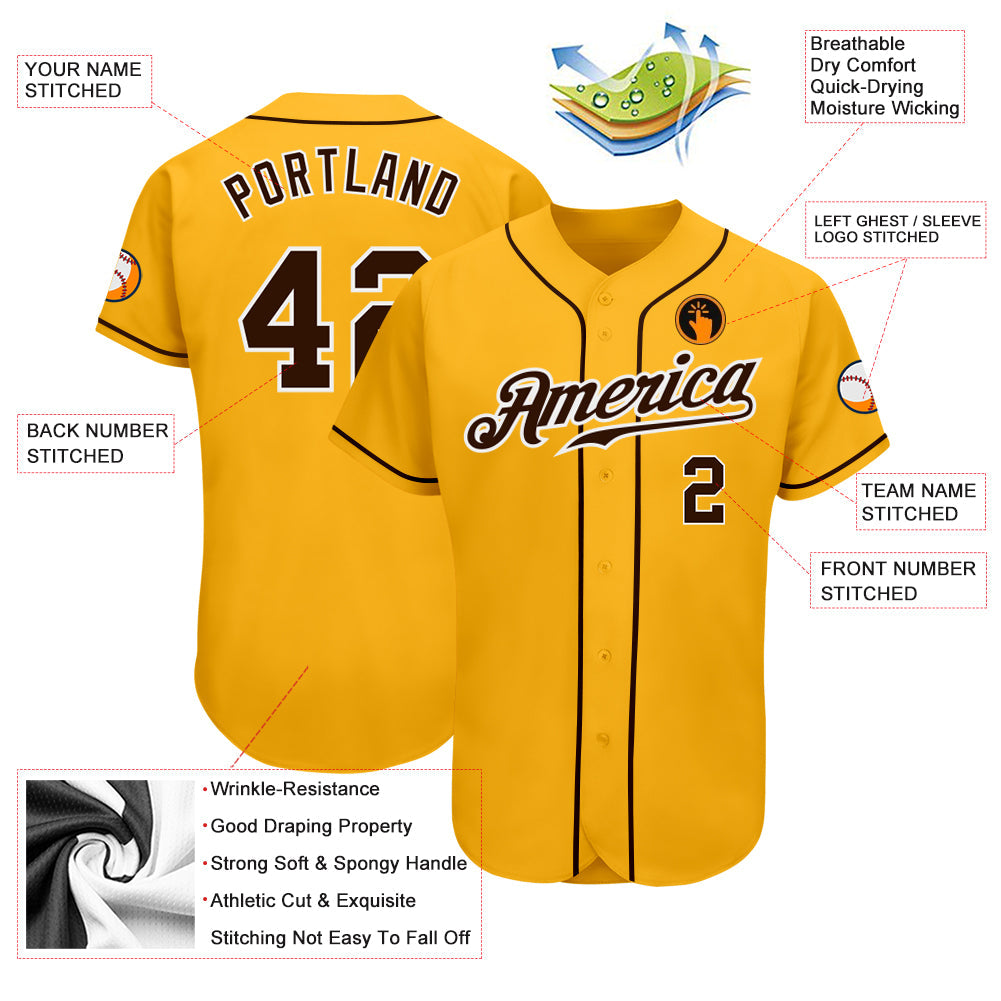 Custom Gold Brown-White Authentic Baseball Jersey - Sky-Custom