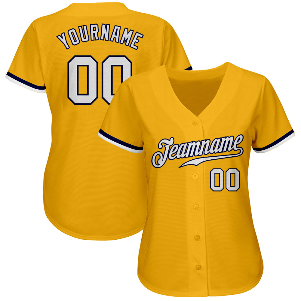 Custom Gold White-Navy Authentic Baseball Jersey - Sky-Custom