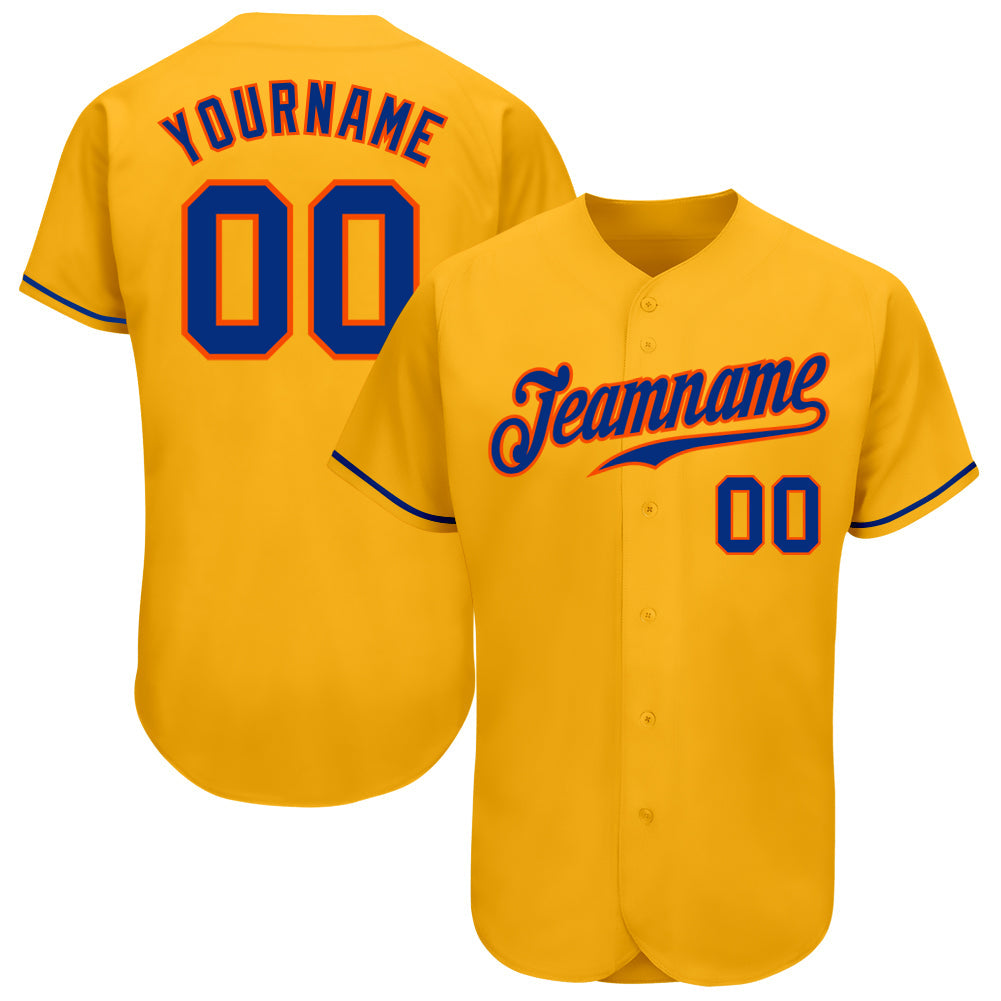 Custom Gold Royal-Orange Authentic Baseball Jersey - Sky-Custom