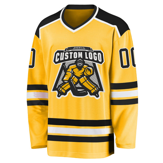 Custom Gold Black-White Hockey Jersey - Sky-Custom