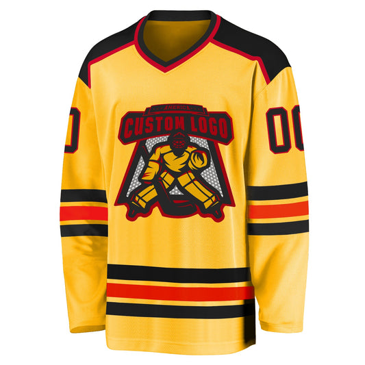 Custom Gold Black-Red Hockey Jersey - Sky-Custom