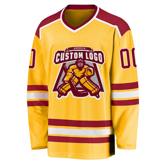 Custom Gold Maroon-White Hockey Jersey - Sky-Custom