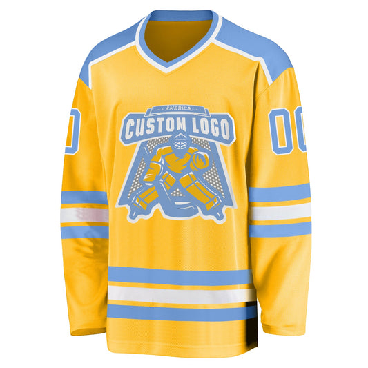 Custom Gold Light Blue-White Hockey Jersey - Sky-Custom