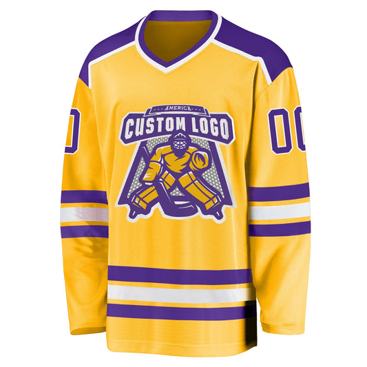Custom Gold Purple-White Hockey Jersey - Sky-Custom