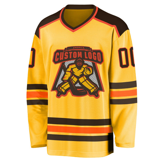 Custom Gold Brown-Orange Hockey Jersey - Sky-Custom