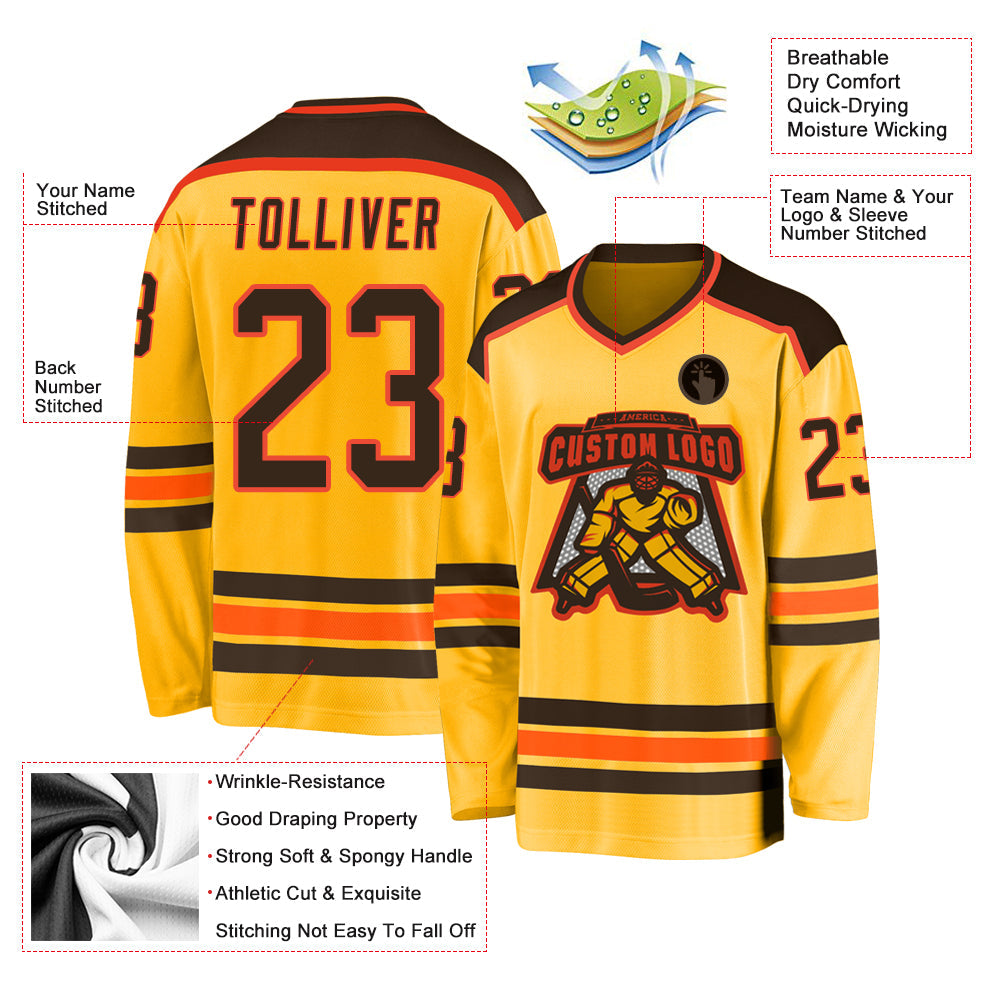 Custom Gold Brown-Orange Hockey Jersey - Sky-Custom