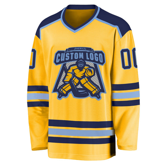 Custom Gold Navy-Light Blue Hockey Jersey - Sky-Custom