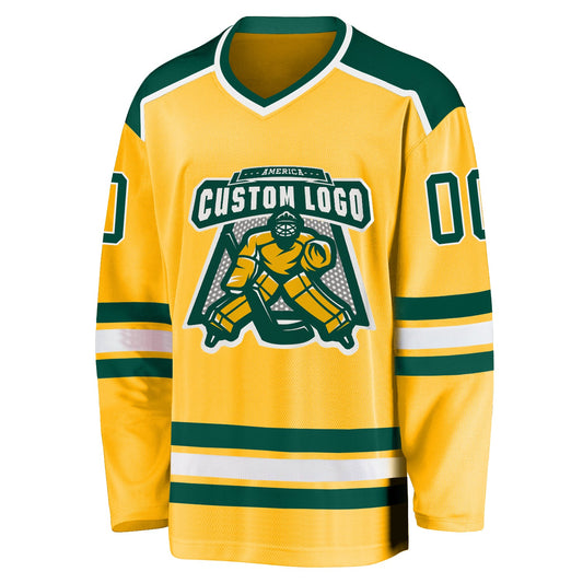 Custom Gold Green-White Hockey Jersey - Sky-Custom