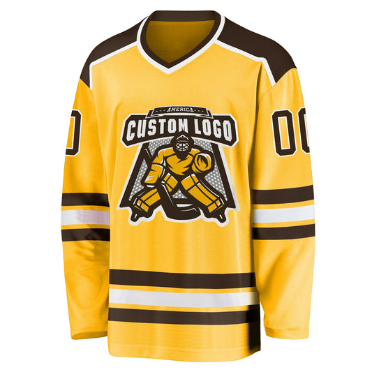 Custom Gold Brown-White Hockey Jersey - Sky-Custom