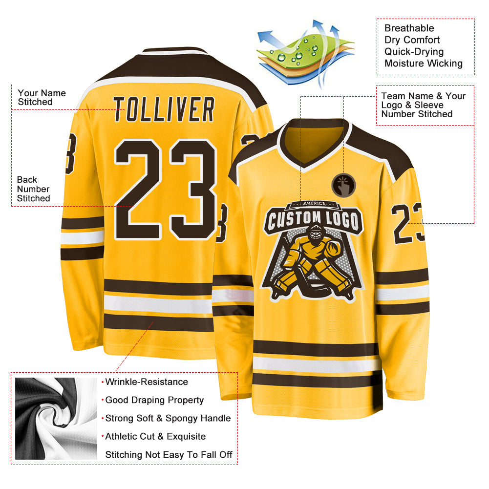 Custom Gold Brown-White Hockey Jersey - Sky-Custom