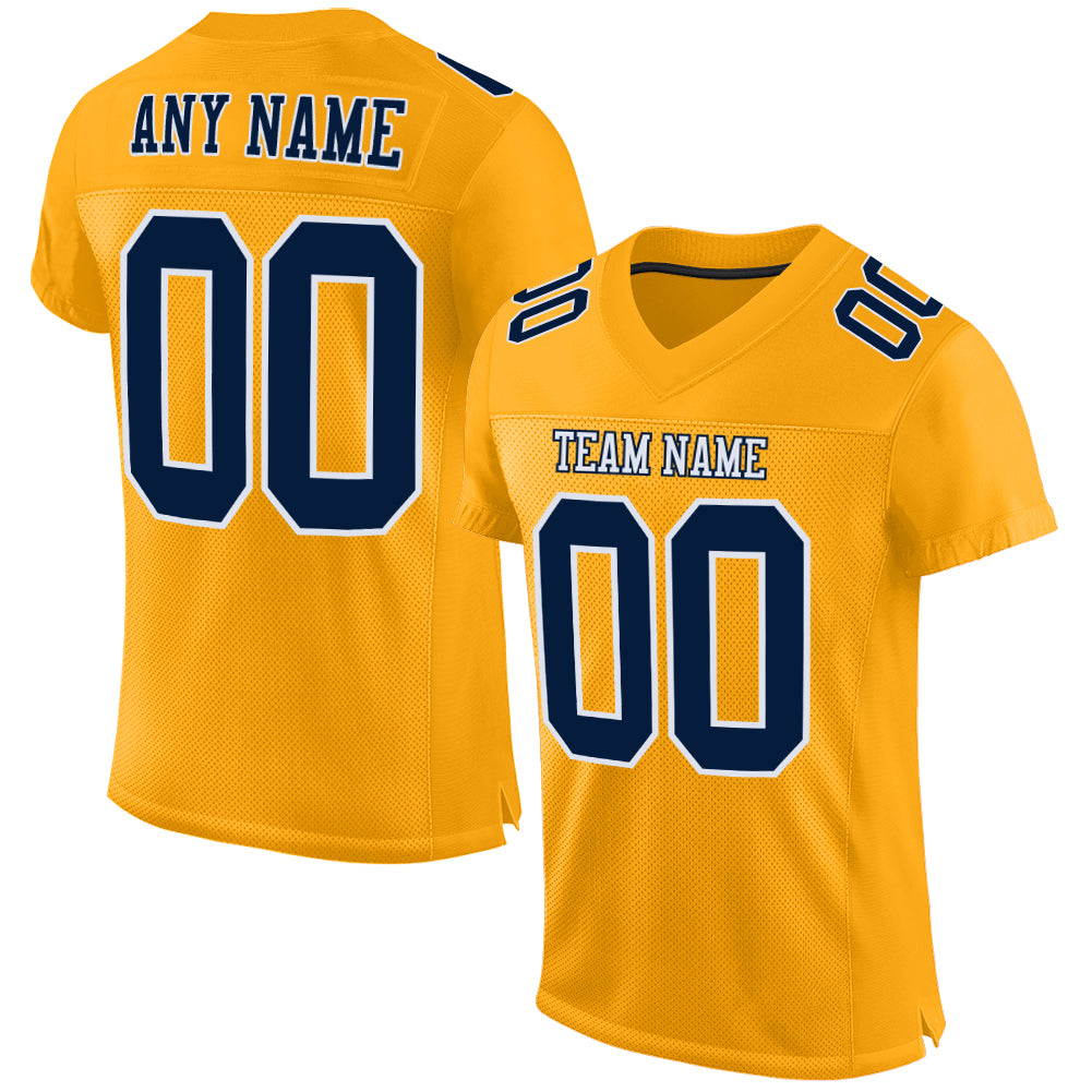 Custom Gold Navy-White Mesh Authentic Football Jersey - Sky-Custom